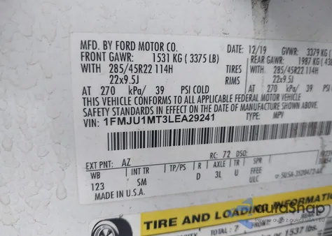 2020 Ford Expedition Platinum из США, поврежденный, VIN 1FMJU1MT3LEA29241